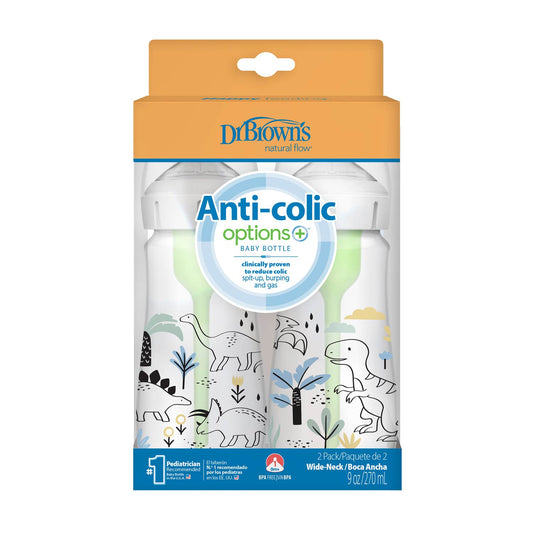 Dr. Brown’s Natural Flow Anti-Colic Options+ Wide-Neck Baby Bottle, 9oz/270mL, 2-Pack