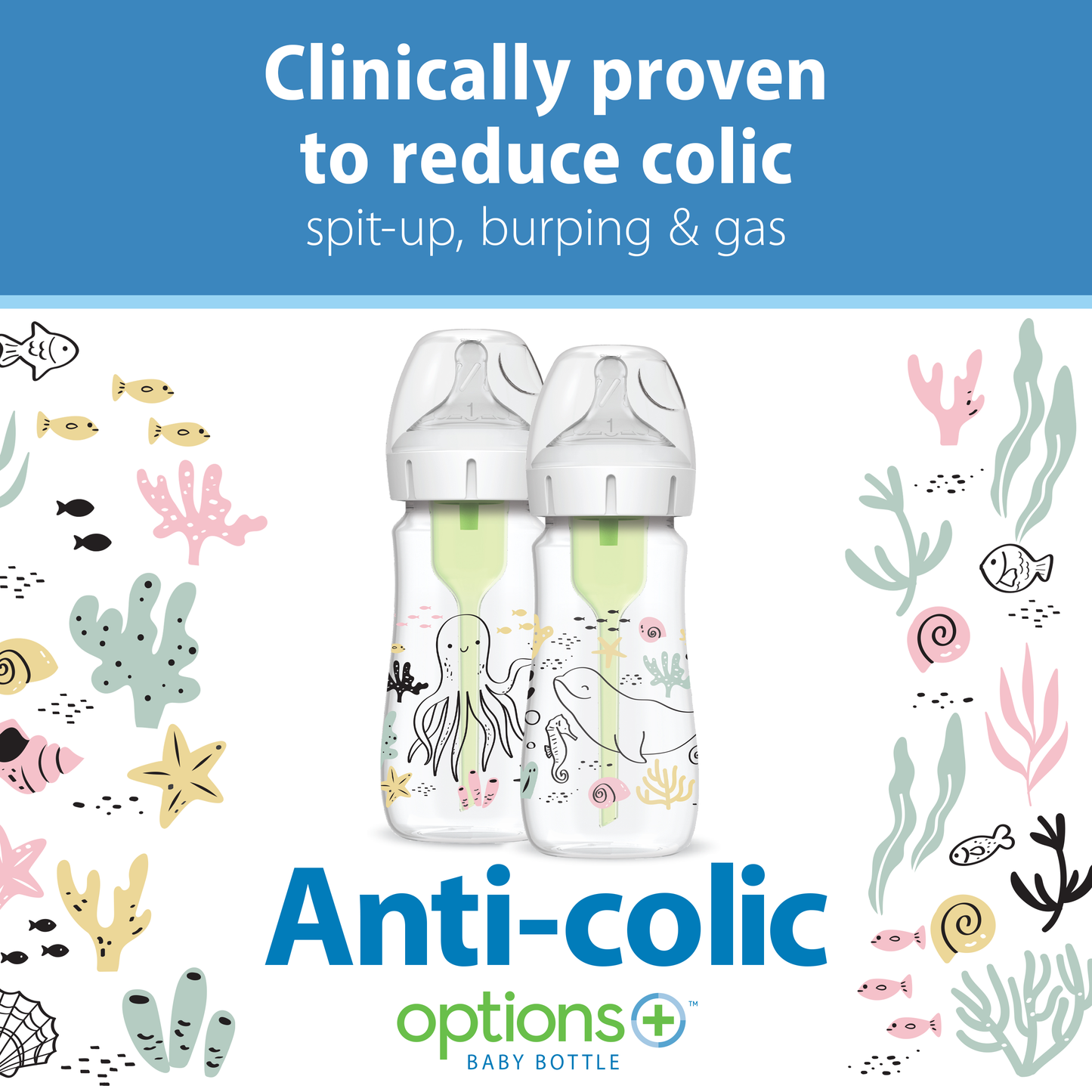 Dr. Brown’s Natural Flow Anti-Colic Options+ Wide-Neck Baby Bottle, 9oz/270mL, 2-Pack