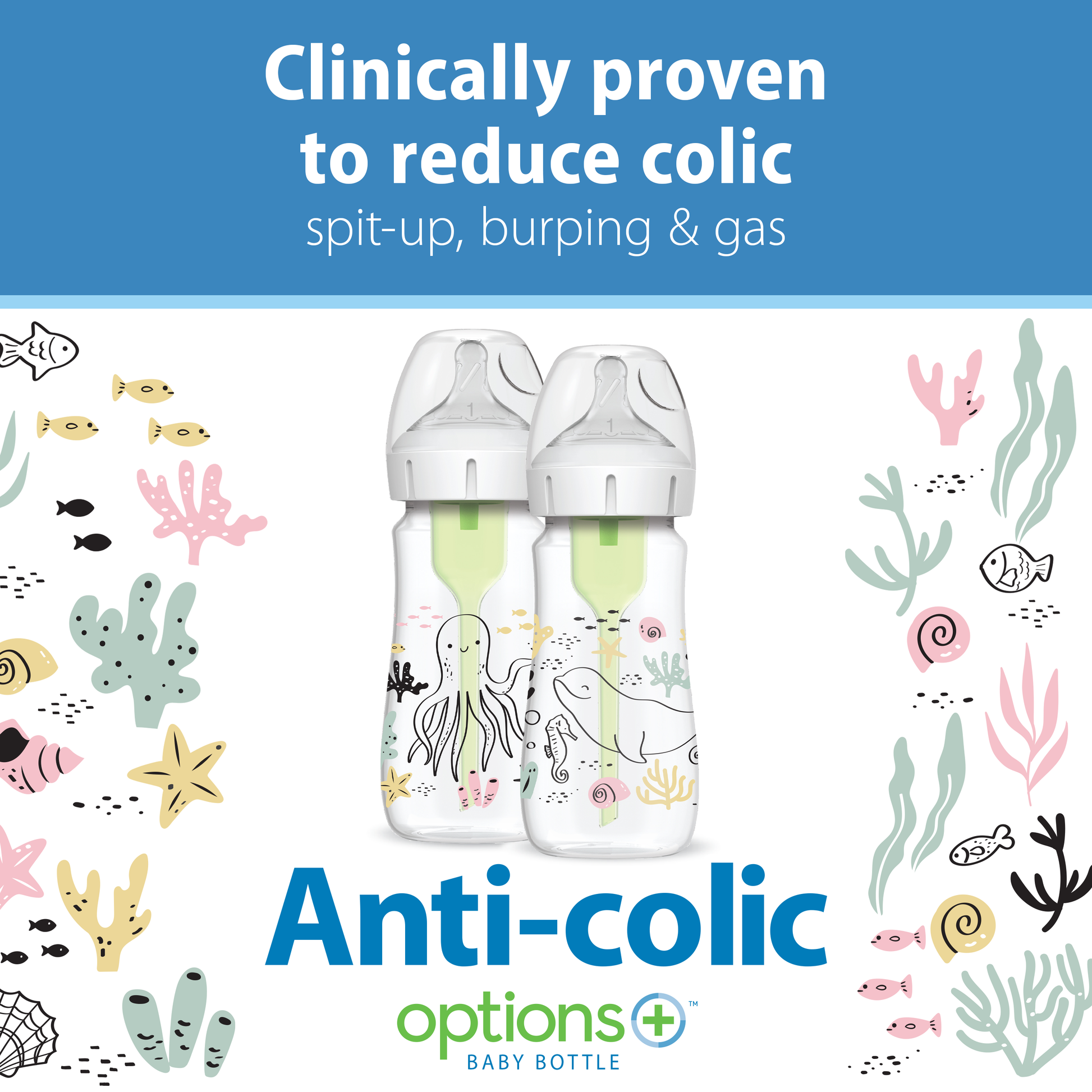 Dr. Brown’s Natural Flow Anti-Colic Options+ Wide-Neck Baby Bottle, 9oz/270mL, 2-Pack